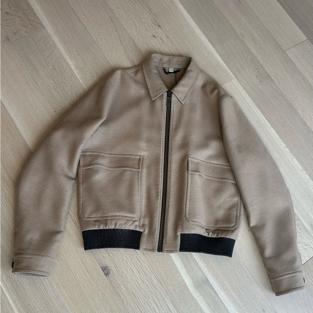 Burberry Men's Camel Jacket with Brown leather Trim XL